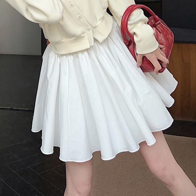 Mock Neck Cardigan & High-Waist Mini A-Line Skirt Set