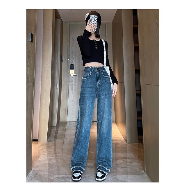 Loose High Fit (Various Jeans Waist Designs) Washed Frayed