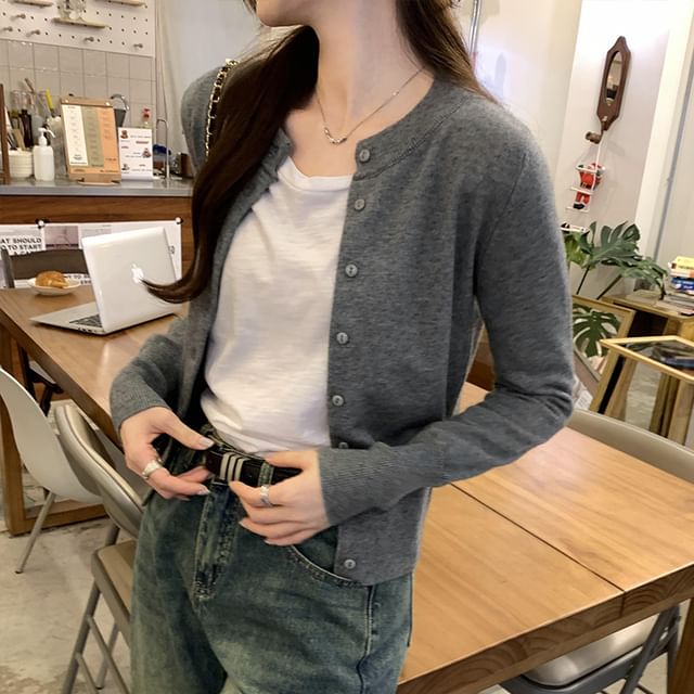 Plain Round Neck Cardigan