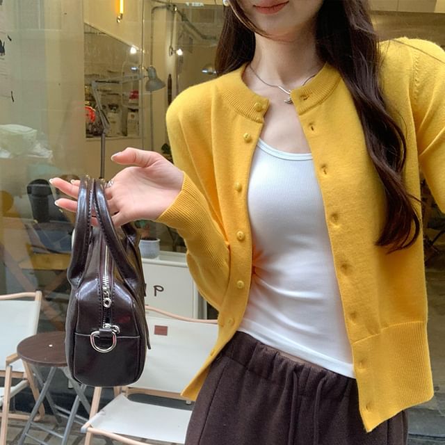 Plain Round Neck Cardigan