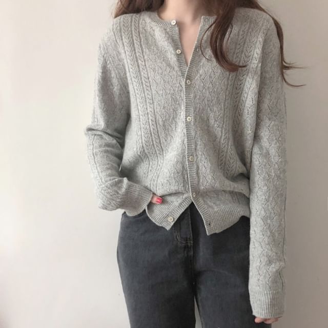 Long Sleeve Pointelle Lightweight Cardigan - Plain