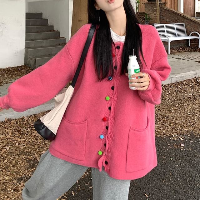 Pom Pom Trim Crew Neck Cardigan