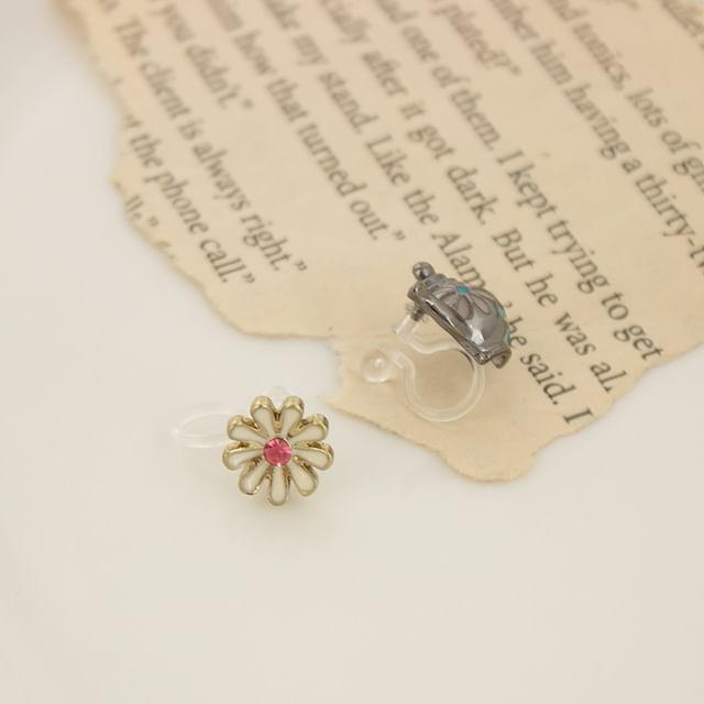 Teapot Flower Clip Enamel On Earring Asymmetrical Stud /