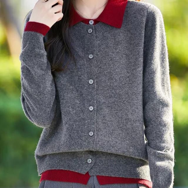 Mock Two-Piece Collared Cardigan