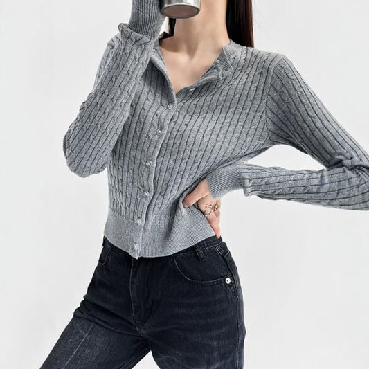 Cable Knit Round Neck Cardigan