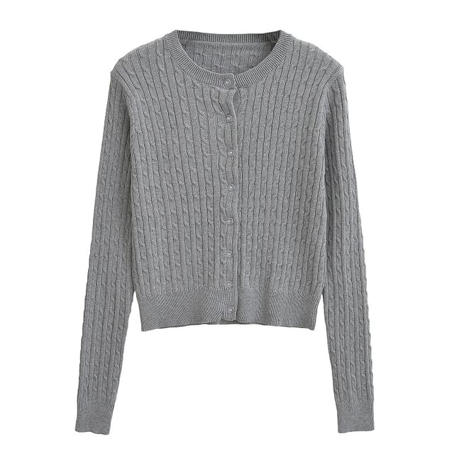 Cable Knit Round Neck Cardigan