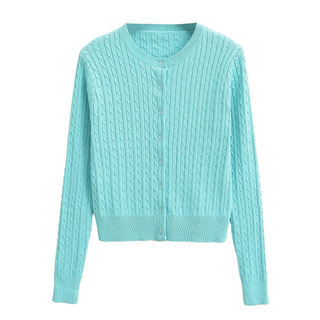 Cable Knit Round Neck Cardigan