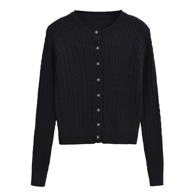 Cable Knit Round Neck Cardigan