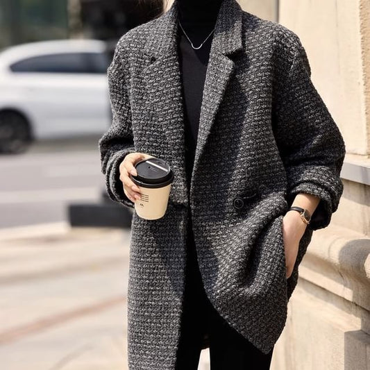 Collared Tweed Button Coat