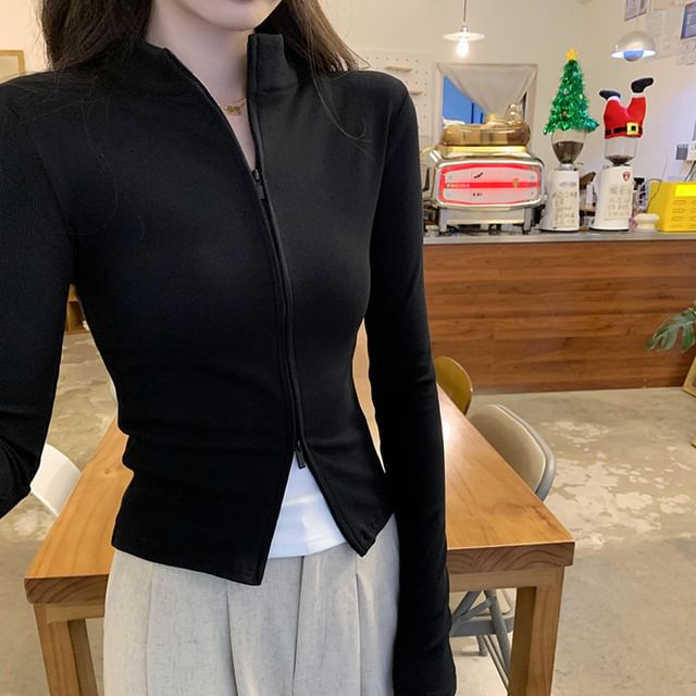 Long Sleeve Stand Collar Slim Fit Cardigan