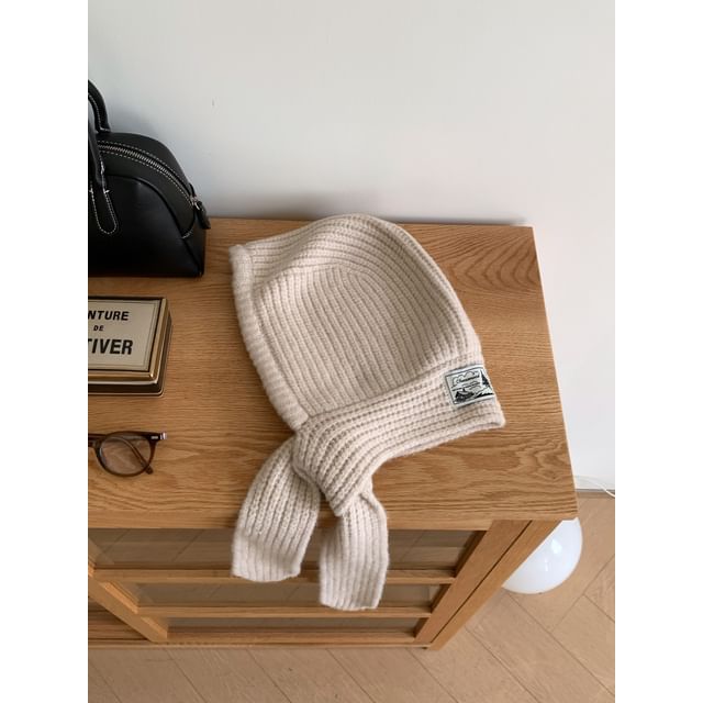 Balaclava Knit Applique Plain Ribbed Lace-Up