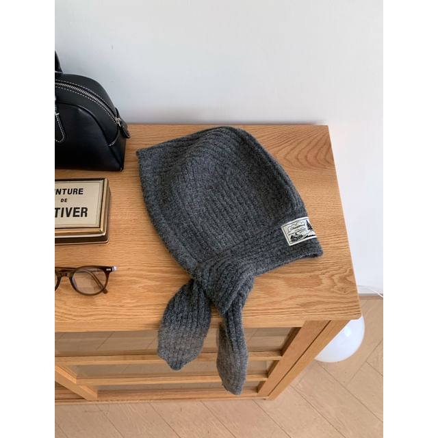 Balaclava Knit Applique Plain Ribbed Lace-Up