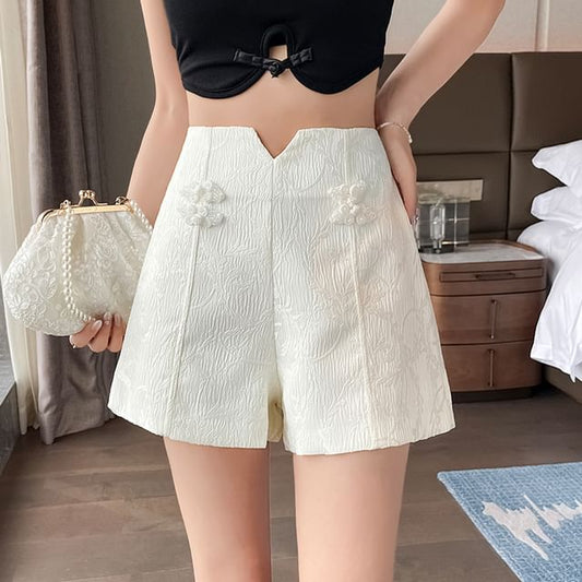 High Frog Waist Button Jacquard Shorts