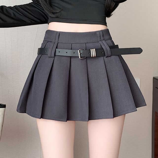 Mini High Pleated A-Line Plain Skirt Waist