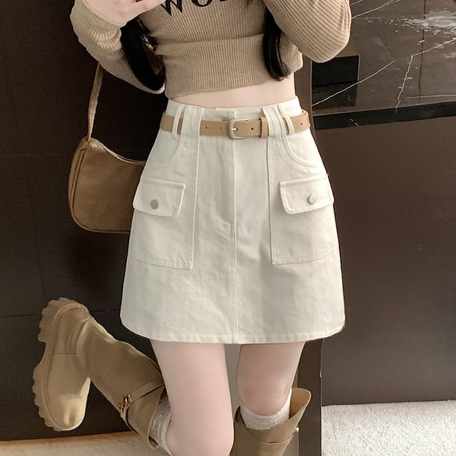 High A-Line Skirt Rise Plain Cargo Mini