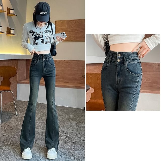 Designs) Bootcut (Various High Waist Jeans Washed Fringed