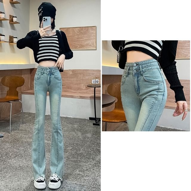 Designs) Bootcut (Various High Waist Jeans Washed Fringed