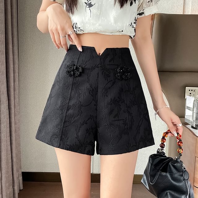 High Frog Waist Button Jacquard Shorts