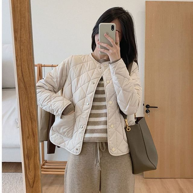 Jacket V-Neck Button-Up Quilted