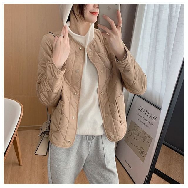 Jacket V-Neck Button-Up Quilted