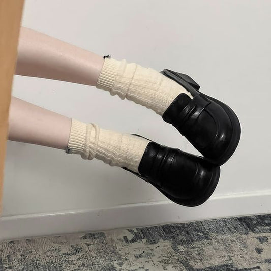 Leather Heel Block Faux Loafers