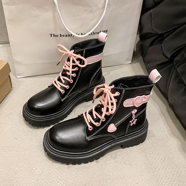 Panel Boots Lace Platform Buckled Up Short