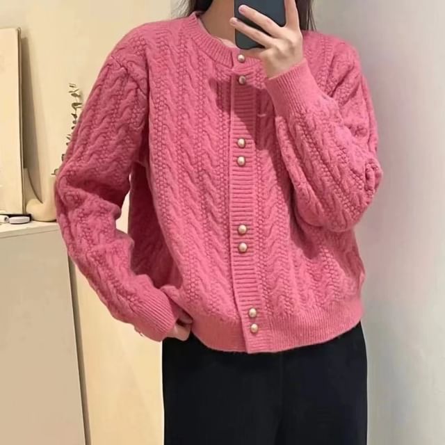 Cable Knit Crewneck Cropped Cardigan
