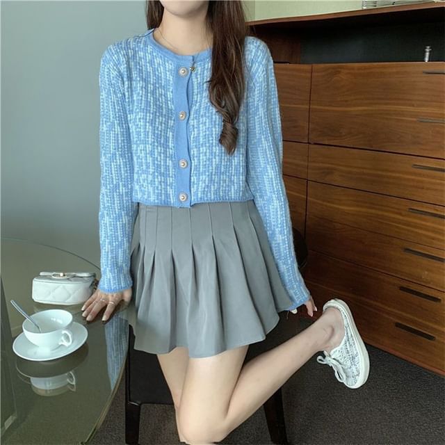 Crewneck Tweed Button-Up Jacket