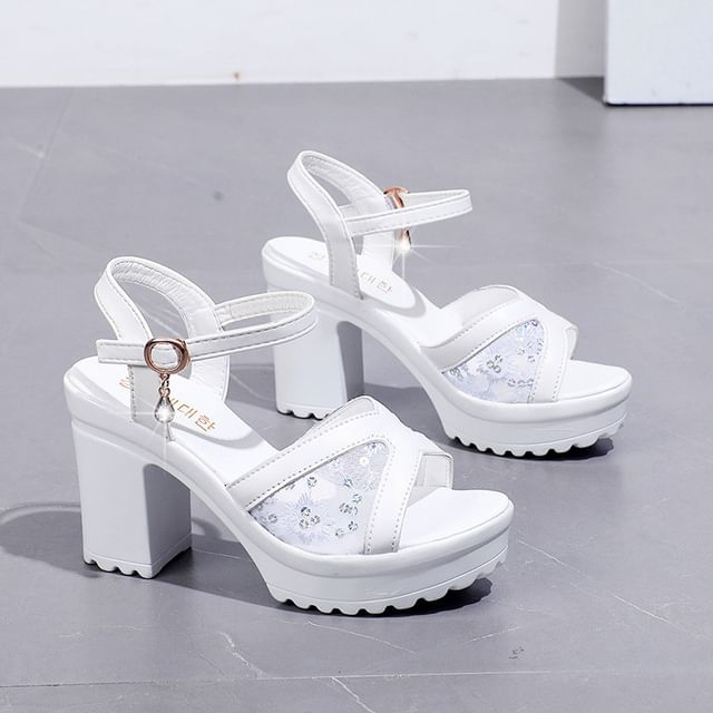 Sequined Chunky Platform Heel Sandals