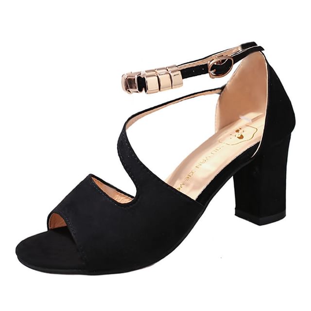 Metal Ankle Heel Sandals Bead Chunky Strap