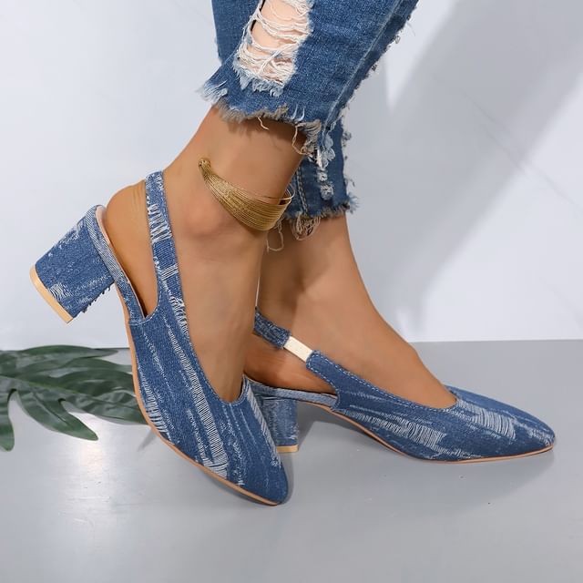 Heel Chunky Printed Sandals Slingback