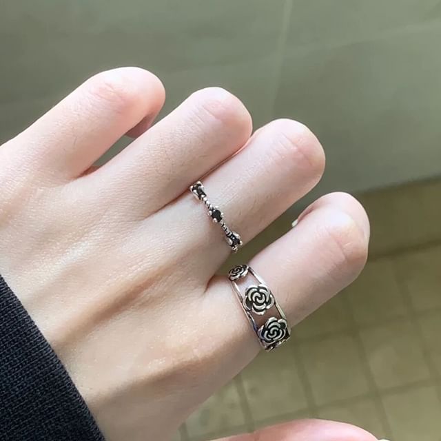 / Rhinestone Open Ring Set Flower