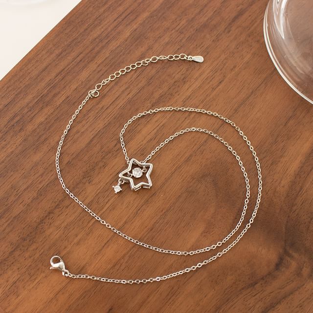 Pendant Pearl Star Necklace Faux Rhinestone /