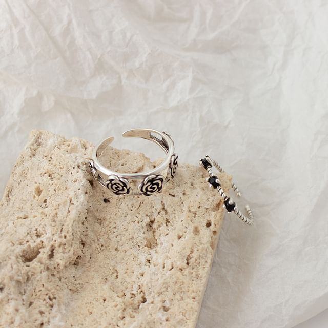 / Rhinestone Open Ring Set Flower