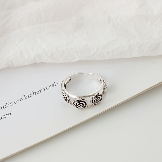 / Rhinestone Open Ring Set Flower