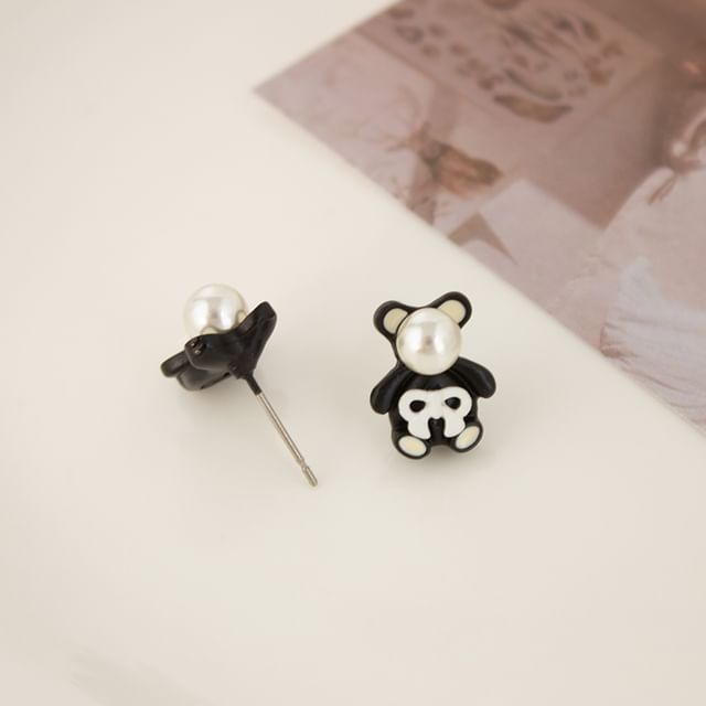 Bear Stud / Earring Pearl Faux Clip On