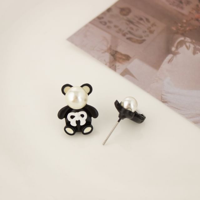 Bear Stud / Earring Pearl Faux Clip On