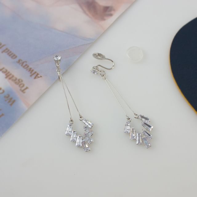 On Rhinestone Clip Earring / Geometric Drop