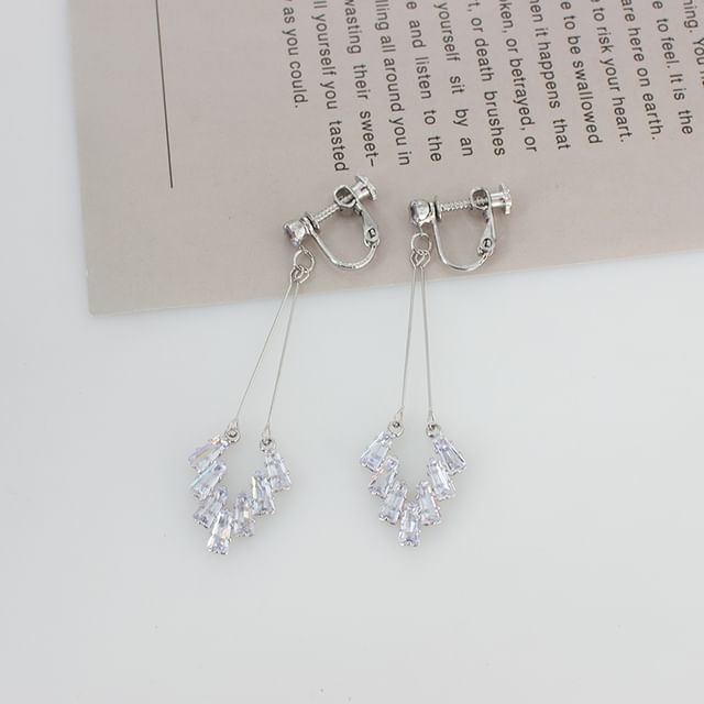 On Rhinestone Clip Earring / Geometric Drop