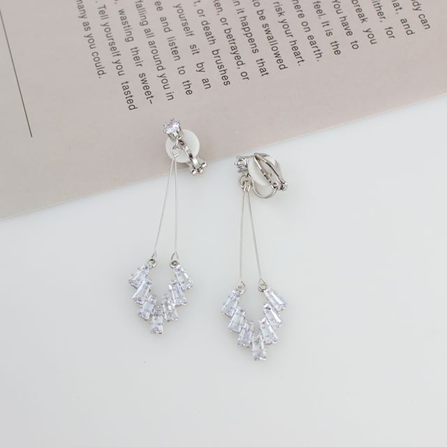 On Rhinestone Clip Earring / Geometric Drop