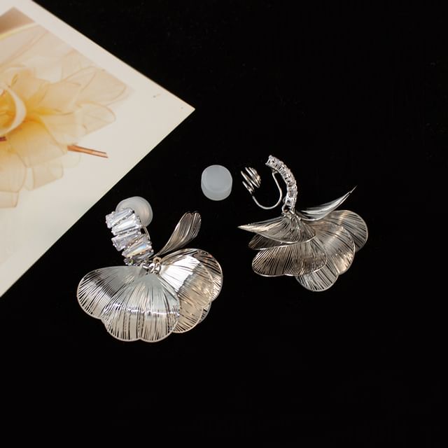 / Clip Petal Drop Earring Rhinestone On