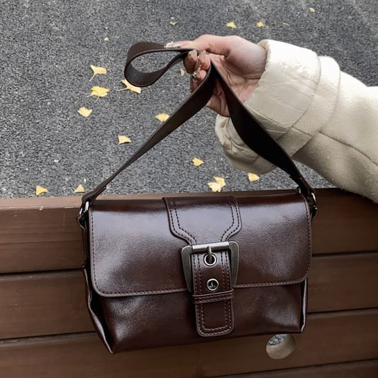 Crossbody Buckled Flap Faux Bag Plain Leather