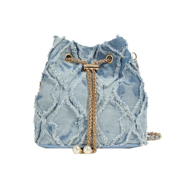 Bucket Drawstring Bag Chain Strap Frayed