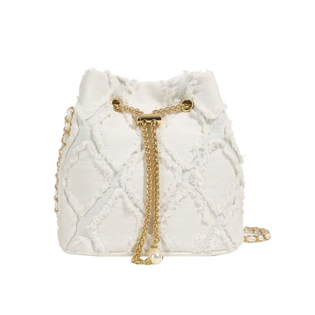 Bucket Drawstring Bag Chain Strap Frayed