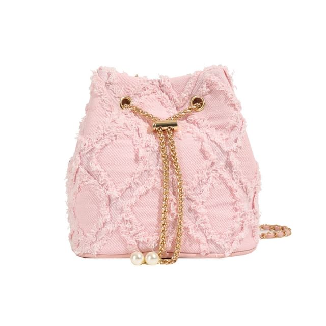 Bucket Drawstring Bag Chain Strap Frayed