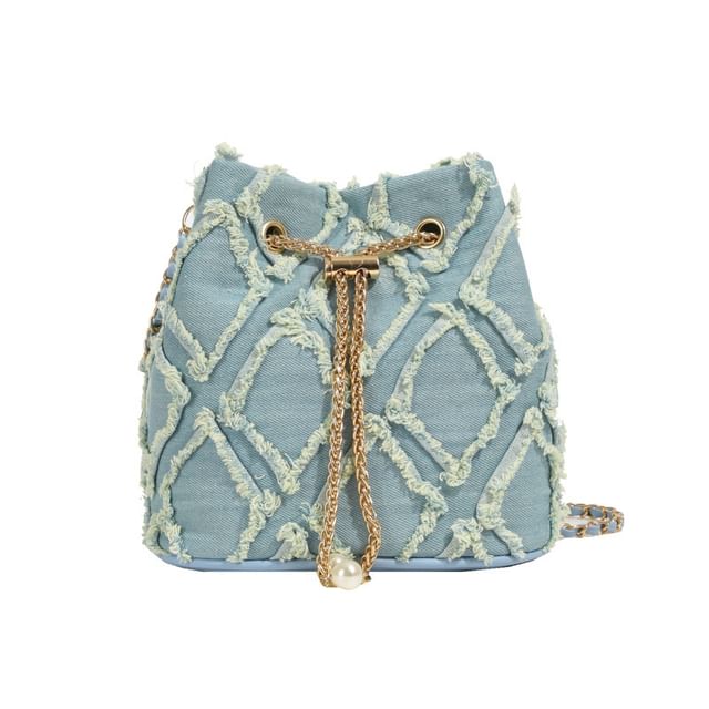 Bucket Drawstring Bag Chain Strap Frayed