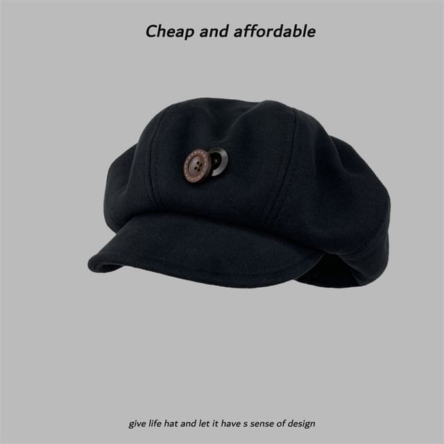 Plain Buttoned Newsboy Cap