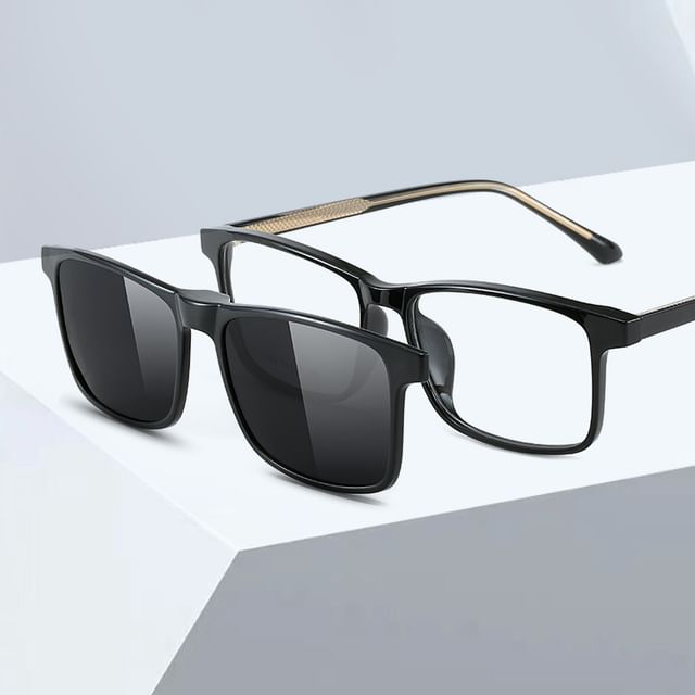 Square Sunglasses Glasses On with Clip