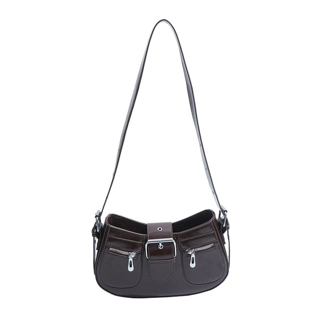 Faux Buckled Leather Shoulder Bag