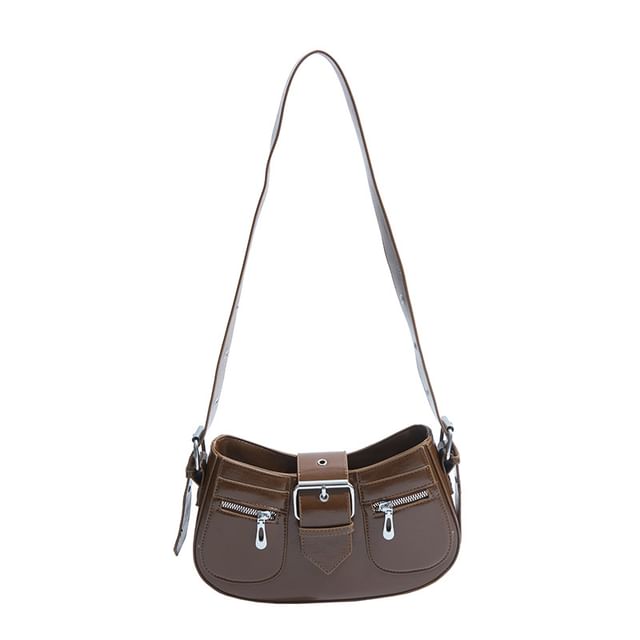 Faux Buckled Leather Shoulder Bag